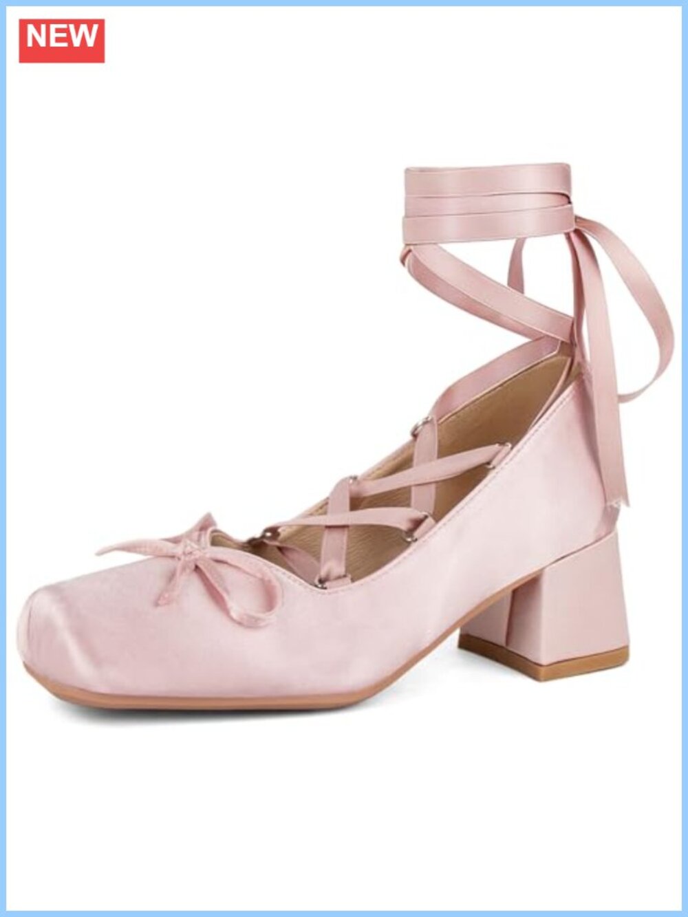 Satin Ballet Chunky Heel Lace Up Square Toe Pumps